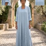 Kadın İtalyan Keten Kimono Elbise Takımı